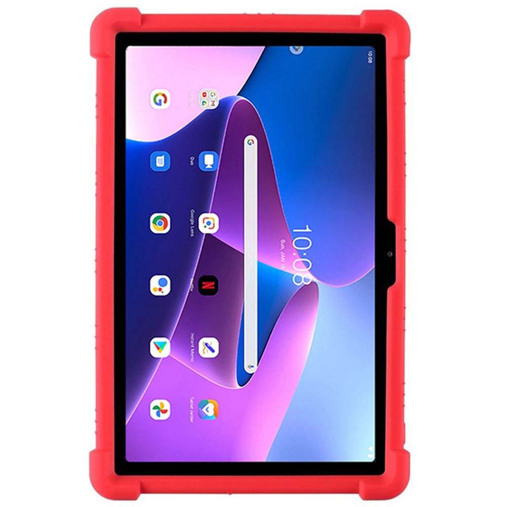 For Lenovo Tab M10 Plus (3rd Gen) / Xiaoxin Pad 2022 10.6 inch 125FU / 128FU Silicone Protective Cover Rotary Hand Grip Kickstand Shockproof Tablet Case - Red