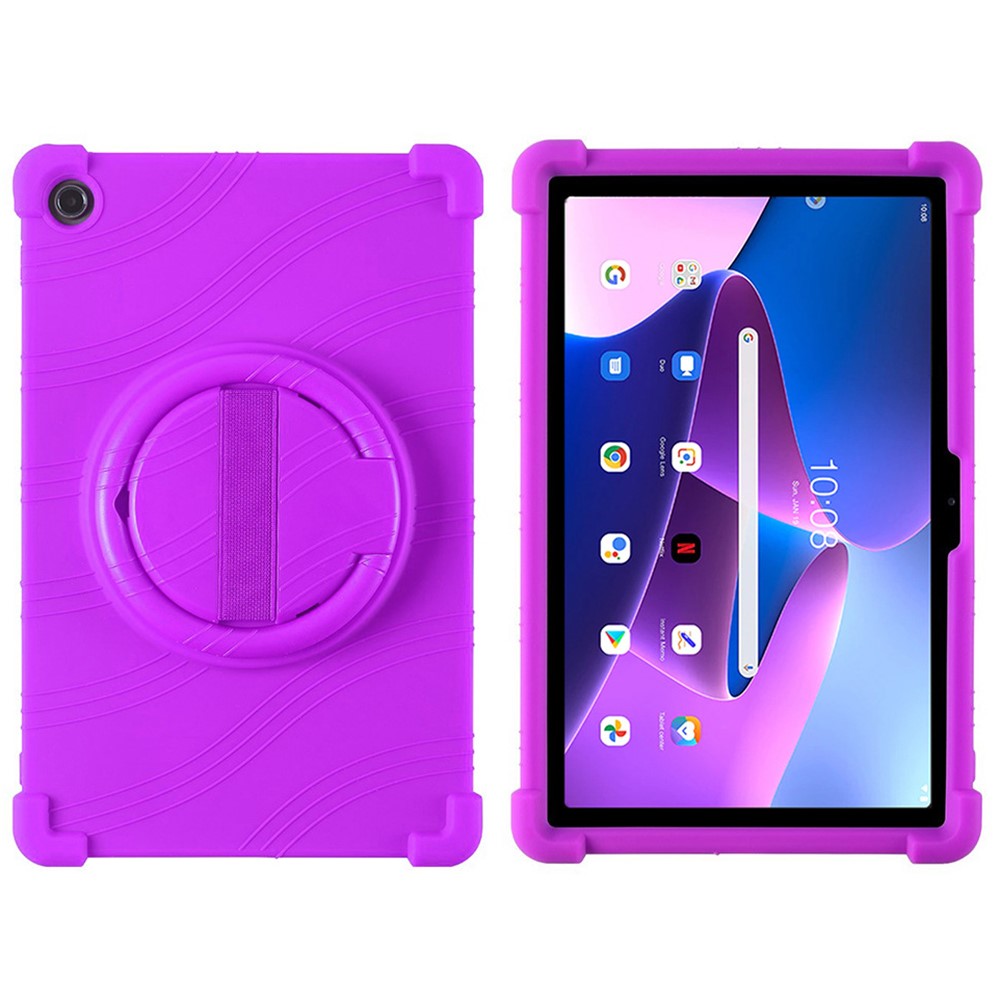For Lenovo Tab M10 Plus (3rd Gen) / Xiaoxin Pad 2022 10.6 inch 125FU / 128FU Silicone Protective Cover Rotary Hand Grip Kickstand Shockproof Tablet Case - Purple