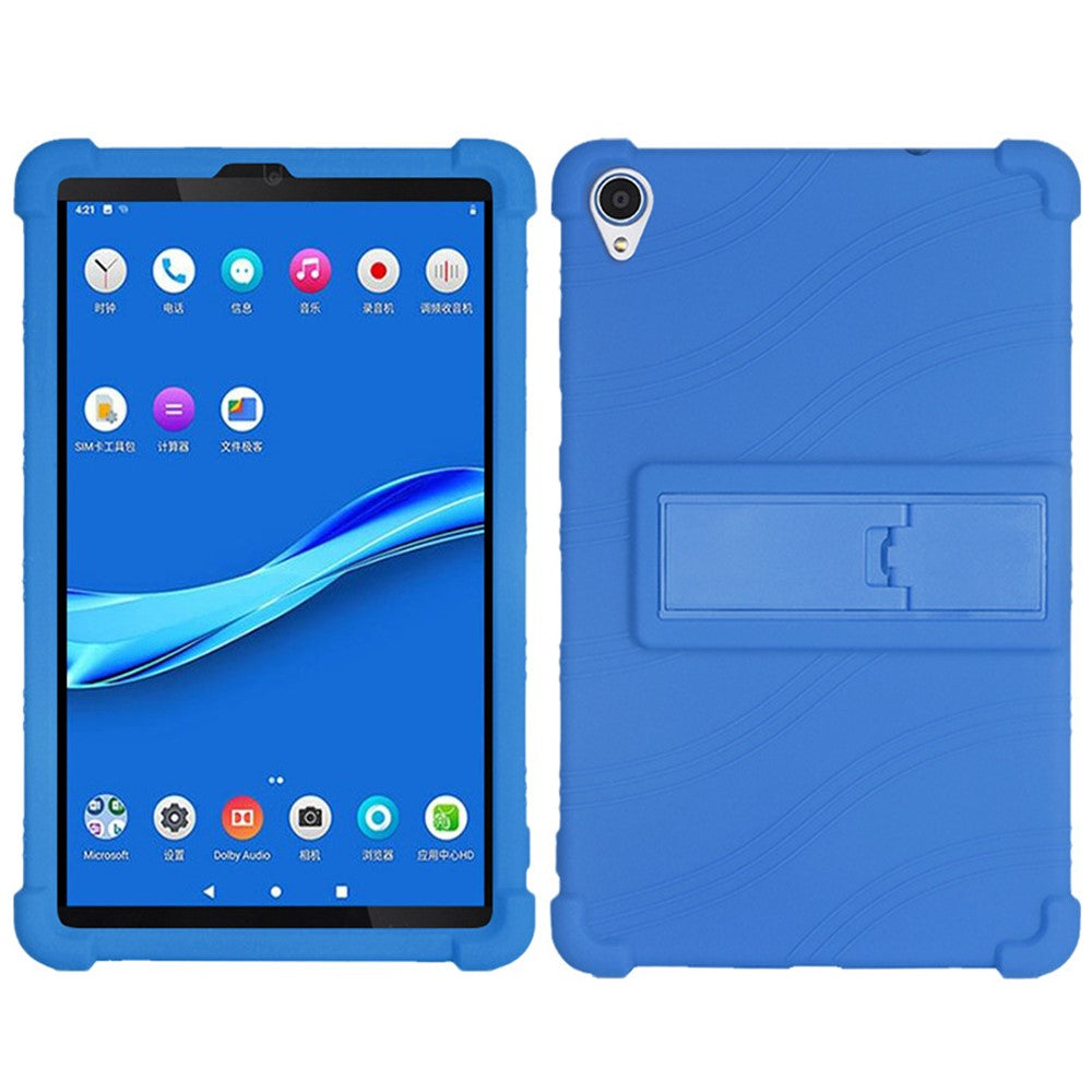 For Lenovo Tab M8 (FHD) TB-8505 / TB-8705 Kickstand Silicone Tablet Case Anti-Slip Kids Friendly Shockproof Soft Cover - Dark Blue