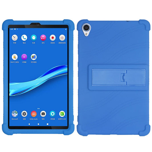 For Lenovo Tab M8 (FHD) TB-8505 / TB-8705 Kickstand Silicone Tablet Case Anti-Slip Kids Friendly Shockproof Soft Cover - Dark Blue