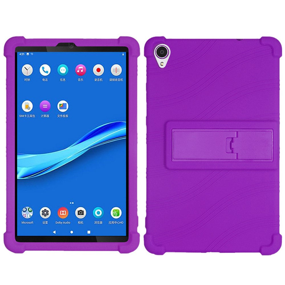 For Lenovo Tab M8 (FHD) TB-8505 / TB-8705 Kickstand Silicone Tablet Case Anti-Slip Kids Friendly Shockproof Soft Cover - Purple