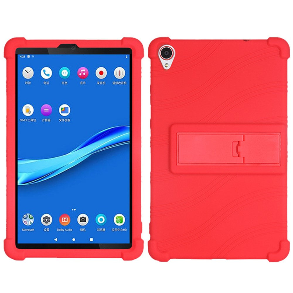 For Lenovo Tab M8 (FHD) TB-8505 / TB-8705 Kickstand Silicone Tablet Case Anti-Slip Kids Friendly Shockproof Soft Cover - Red