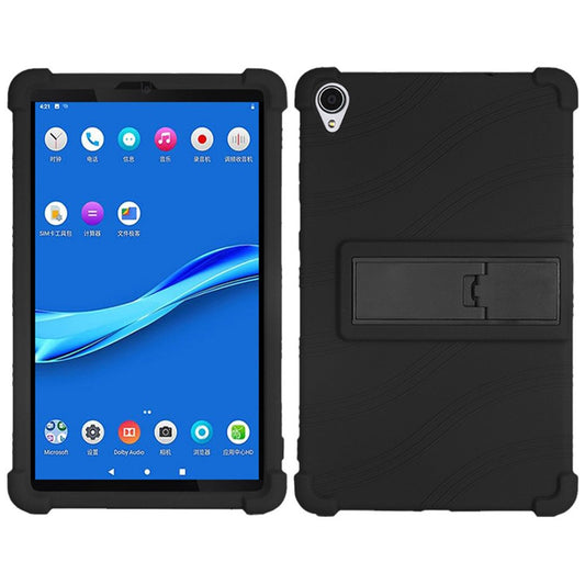 For Lenovo Tab M8 (3rd Gen) / Tab M8 (2nd Gen) TB-8506FS / XS Silicone Protective Cover Anti-Slip Kickstand Tablet Case - Black
