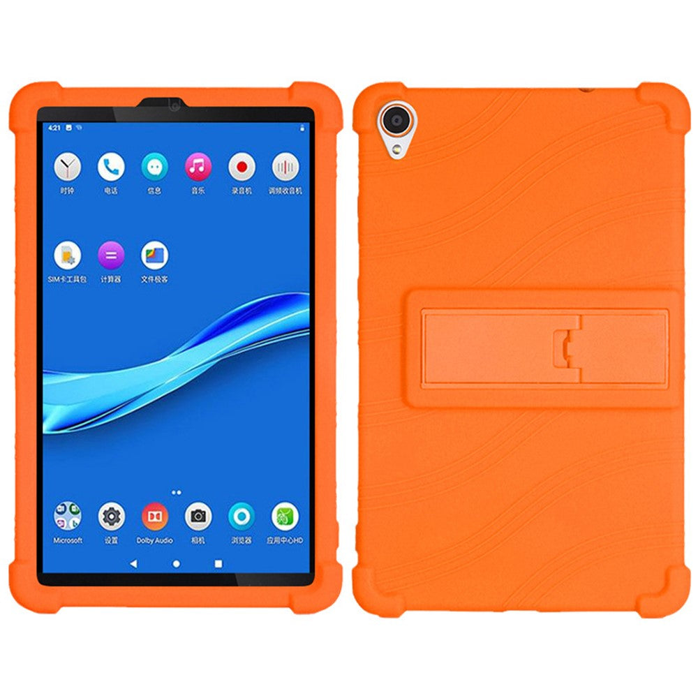 For Lenovo Tab M8 (3rd Gen) / Tab M8 (2nd Gen) TB-8506FS / XS Silicone Protective Cover Anti-Slip Kickstand Tablet Case - Orange