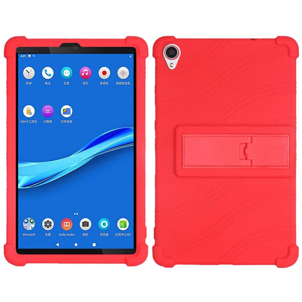 For Lenovo Tab M8 (3rd Gen) / Tab M8 (2nd Gen) TB-8506FS / XS Silicone Protective Cover Anti-Slip Kickstand Tablet Case - Red