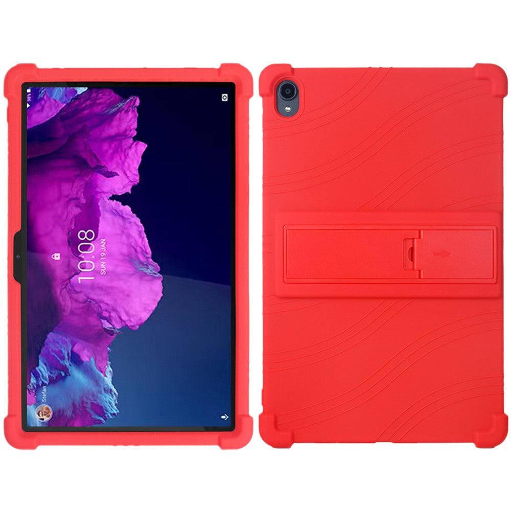 For Lenovo Tab K11 TB-J606N Silicone Tablet Case Kickstand Shockproof Protective Cover - Red