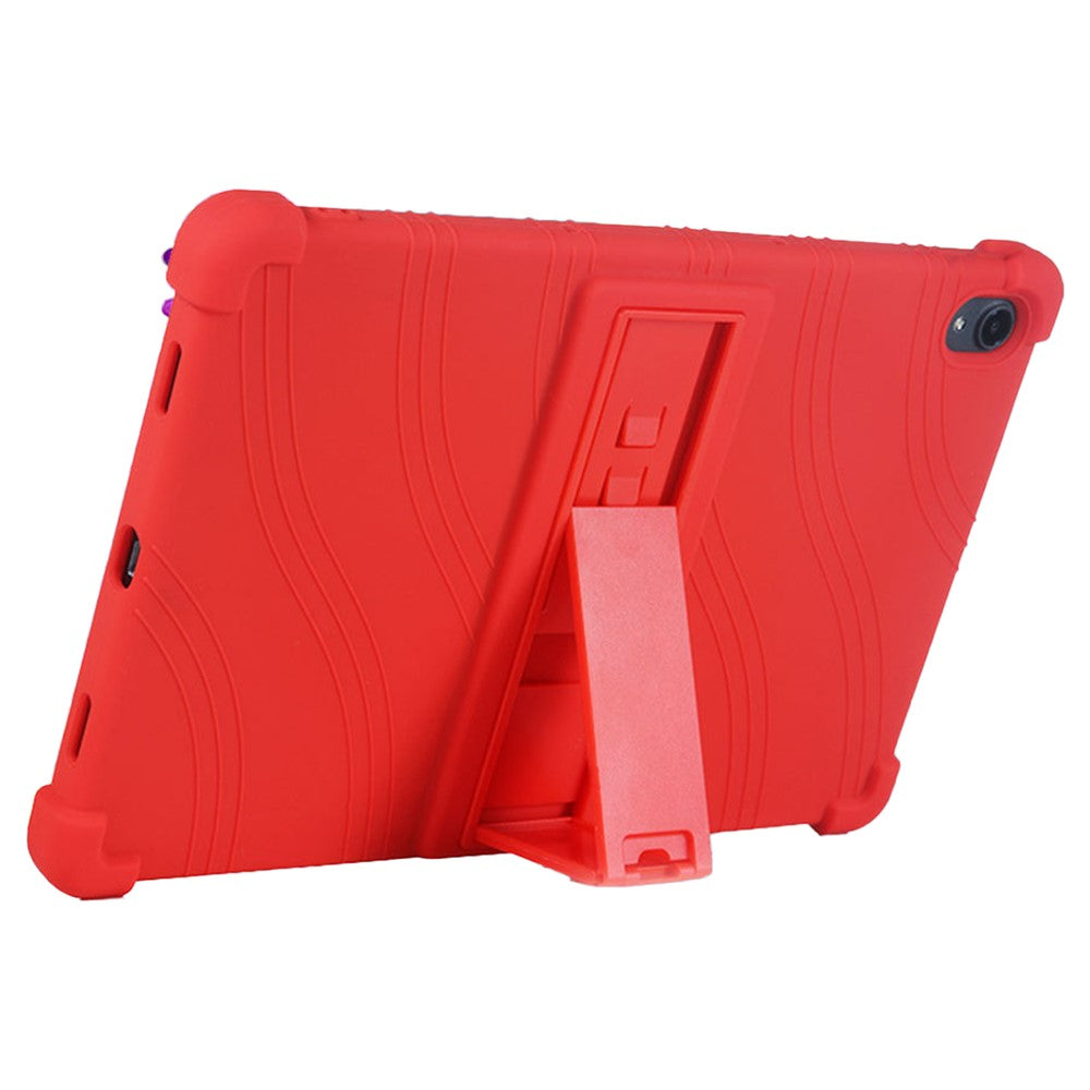 For Lenovo Tab K11 TB-J606N Silicone Tablet Case Kickstand Shockproof Protective Cover - Red