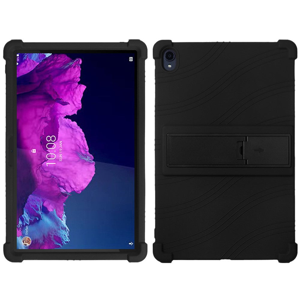 For Lenovo Tab K11 TB-J606N Silicone Tablet Case Kickstand Shockproof Protective Cover - Black