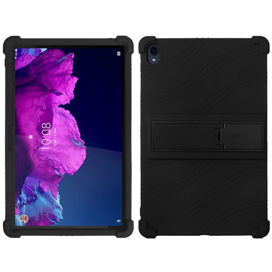For Lenovo Tab K11 TB-J606N Silicone Tablet Case Kickstand Shockproof Protective Cover - Black