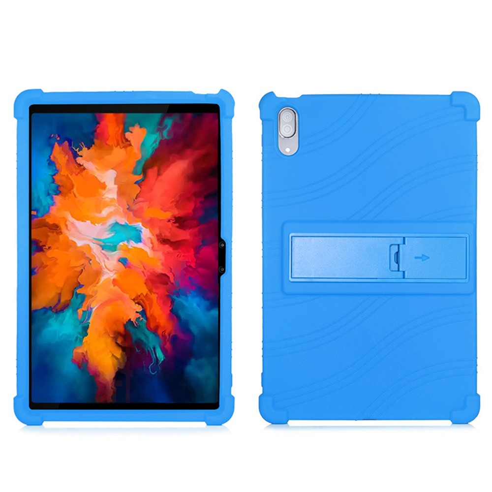 For Lenovo Tab P11 Pro (2020) TB-J706F Anti-Slip Silicone Protective Skin Shockproof Tablet Cover with PC Kickstand - Dark Blue
