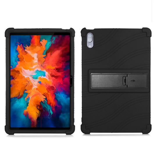 For Lenovo Tab P11 Pro (2020) TB-J706F Anti-Slip Silicone Protective Skin Shockproof Tablet Cover with PC Kickstand - Black