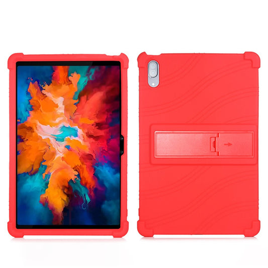 For Lenovo Tab P11 Pro (2020) TB-J706F Anti-Slip Silicone Protective Skin Shockproof Tablet Cover with PC Kickstand - Red