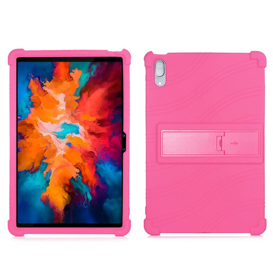 For Lenovo Tab P11 Pro (2020) TB-J706F Anti-Slip Silicone Protective Skin Shockproof Tablet Cover with PC Kickstand - Rose