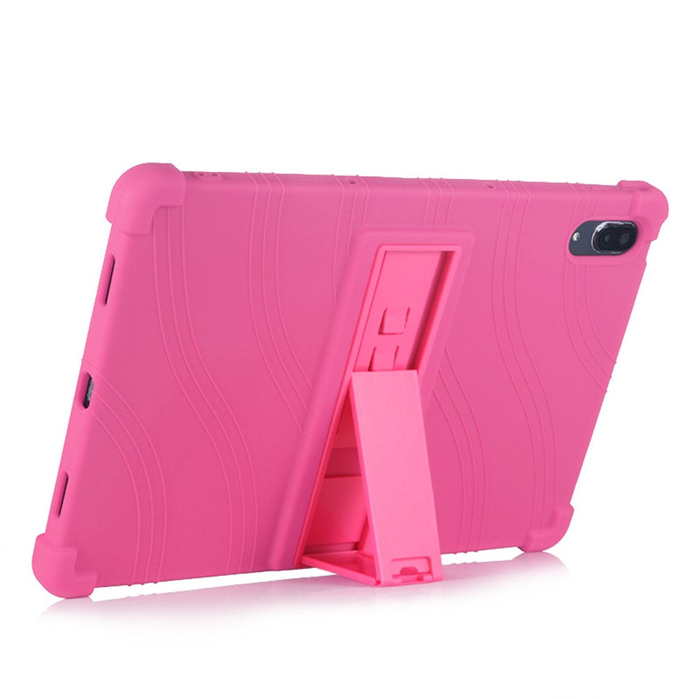 For Lenovo Tab P11 Pro (2020) TB-J706F Anti-Slip Silicone Protective Skin Shockproof Tablet Cover with PC Kickstand - Rose