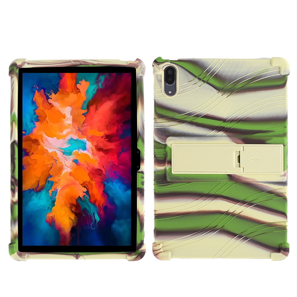 For Lenovo Tab P11 Pro (2020) TB-J706F Anti-Slip Silicone Protective Skin Shockproof Tablet Cover with PC Kickstand - Camouflage