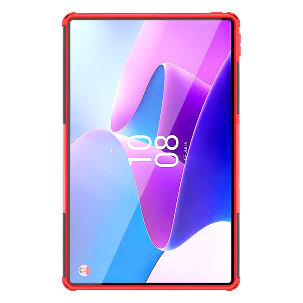 For Lenovo Tab P11 Gen 2 Anti-drop Tablet Case Tire Texture Kickstand Soft TPU Hard PC Protective Tablet Cover - Red