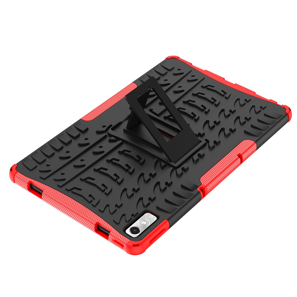 For Lenovo Tab P11 Gen 2 Anti-drop Tablet Case Tire Texture Kickstand Soft TPU Hard PC Protective Tablet Cover - Red