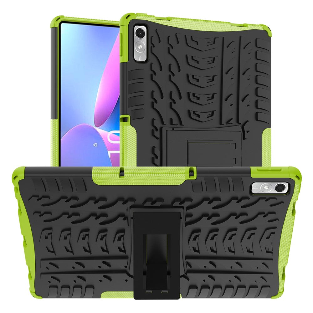 For Lenovo Tab P11 Gen 2 Anti-drop Tablet Case Tire Texture Kickstand Soft TPU Hard PC Protective Tablet Cover - Green