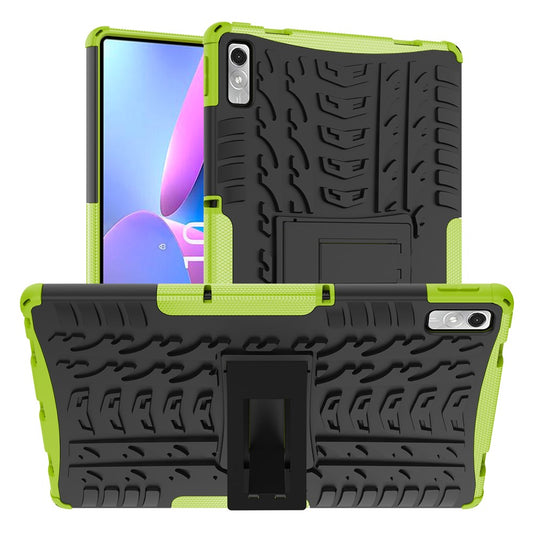 For Lenovo Tab P11 Gen 2 Anti-drop Tablet Case Tire Texture Kickstand Soft TPU Hard PC Protective Tablet Cover - Green