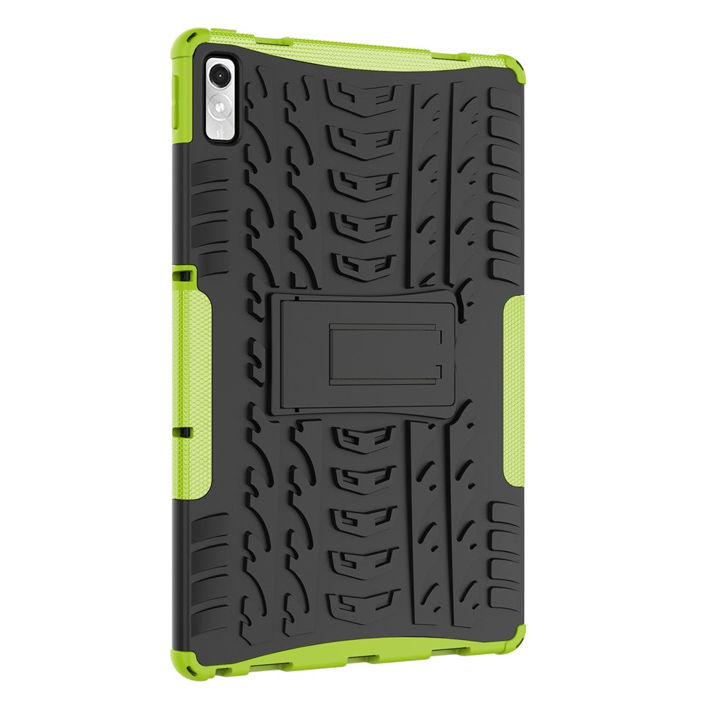 For Lenovo Tab P11 Gen 2 Anti-drop Tablet Case Tire Texture Kickstand Soft TPU Hard PC Protective Tablet Cover - Green