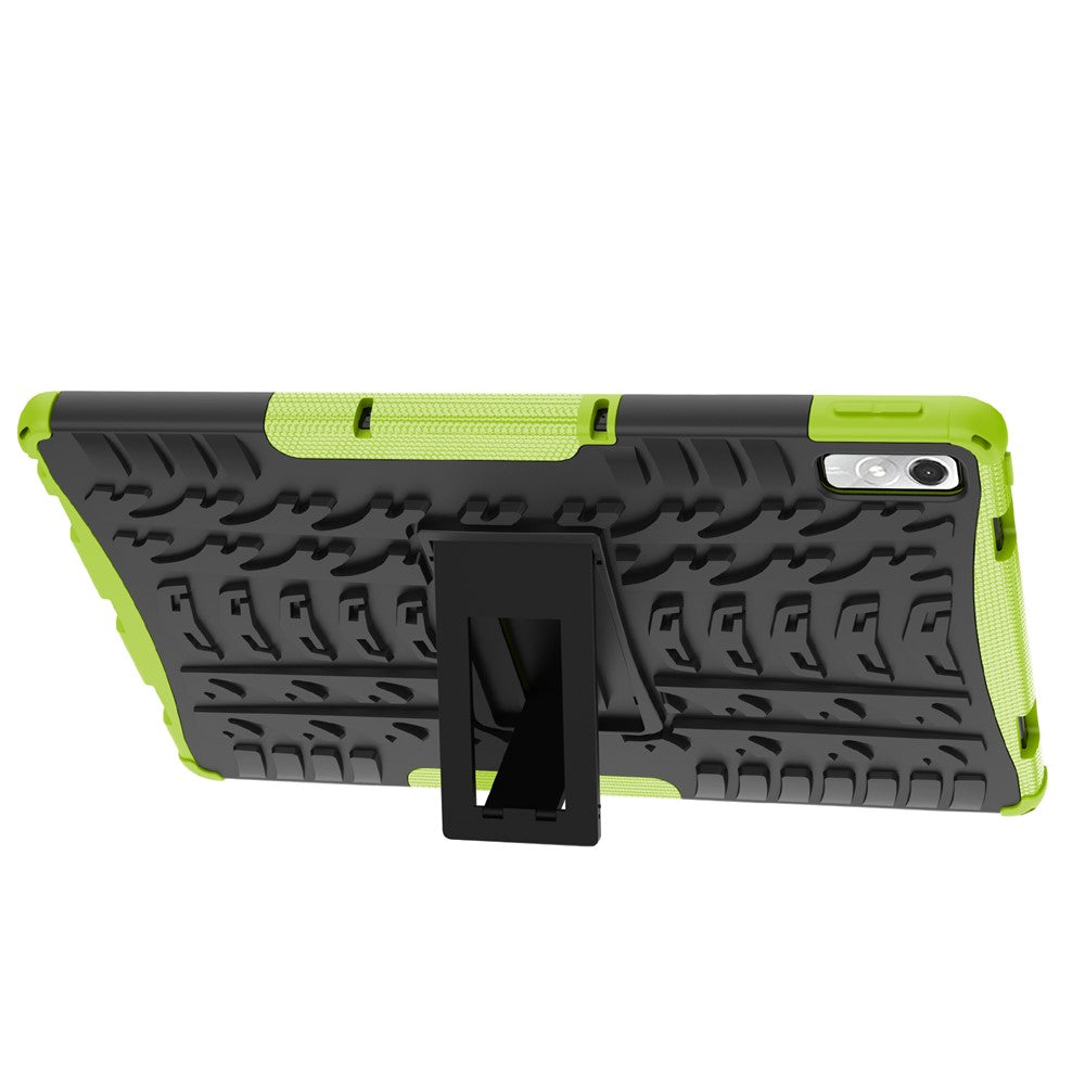 For Lenovo Tab P11 Gen 2 Anti-drop Tablet Case Tire Texture Kickstand Soft TPU Hard PC Protective Tablet Cover - Green