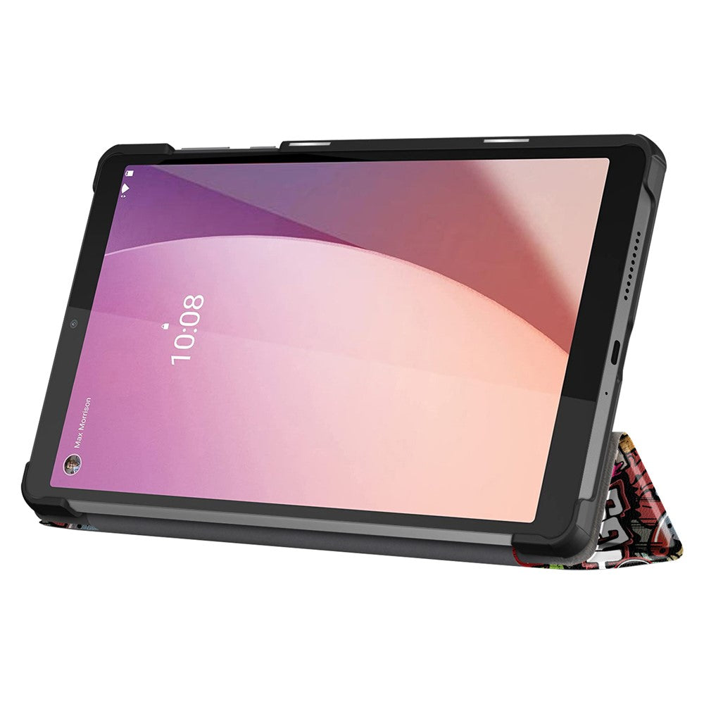 For Lenovo Tab M8 (4th Gen) 2024 TB-301XU / M8 (4th Gen) 2023 TB-300FU Tri-Fold Stand Tablet PU Leather Cover - Graffiti