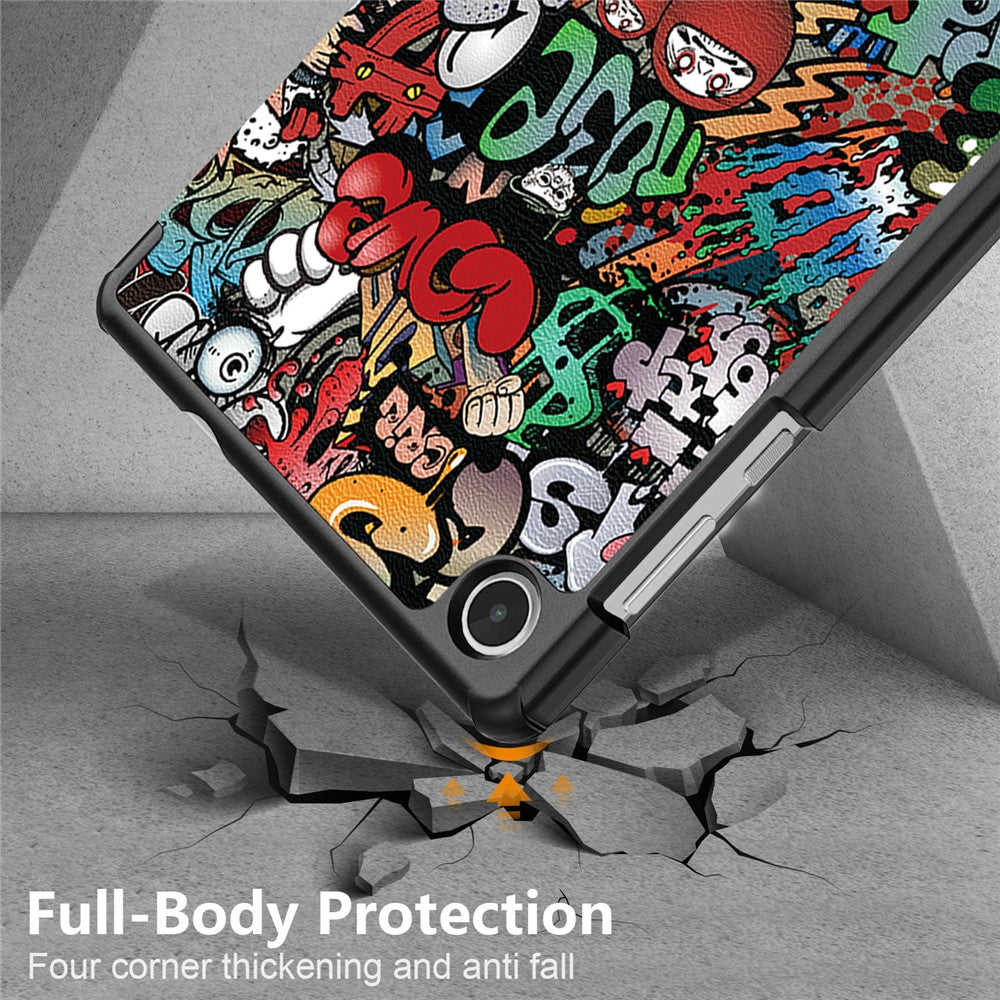 For Lenovo Tab M8 (4th Gen) 2024 TB-301XU / M8 (4th Gen) 2023 TB-300FU Tri-Fold Stand Tablet PU Leather Cover - Graffiti