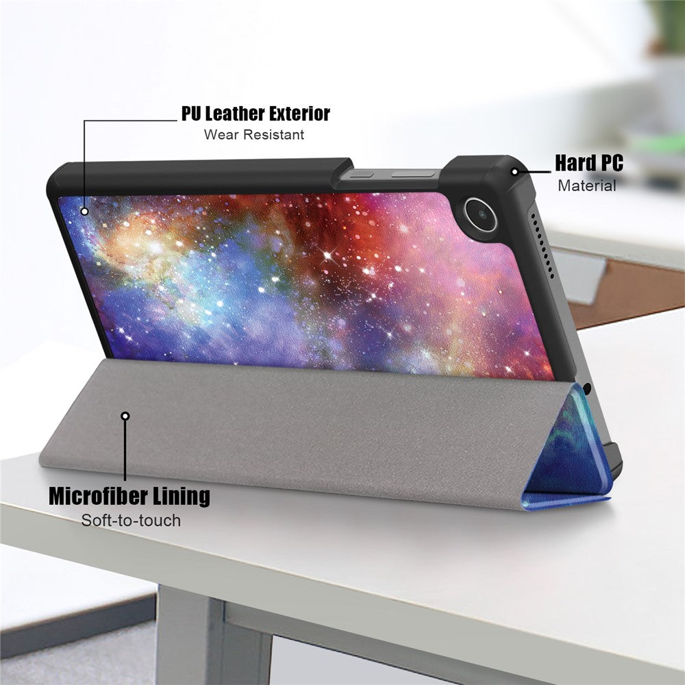 For Lenovo Tab M8 (4th Gen) 2024 TB-301XU / M8 (4th Gen) 2023 TB-300FU Tri-Fold Stand Tablet PU Leather Cover - Galaxy