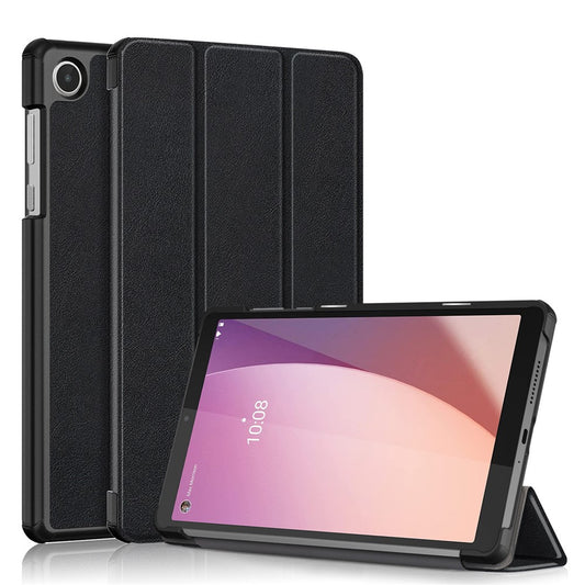 For Lenovo Tab M8 (4th Gen) 2024 TB-301XU / M8 (4th Gen) 2023 TB-300FU Tri-Fold Stand Solid Color PU Leather Tablet Cover - Black