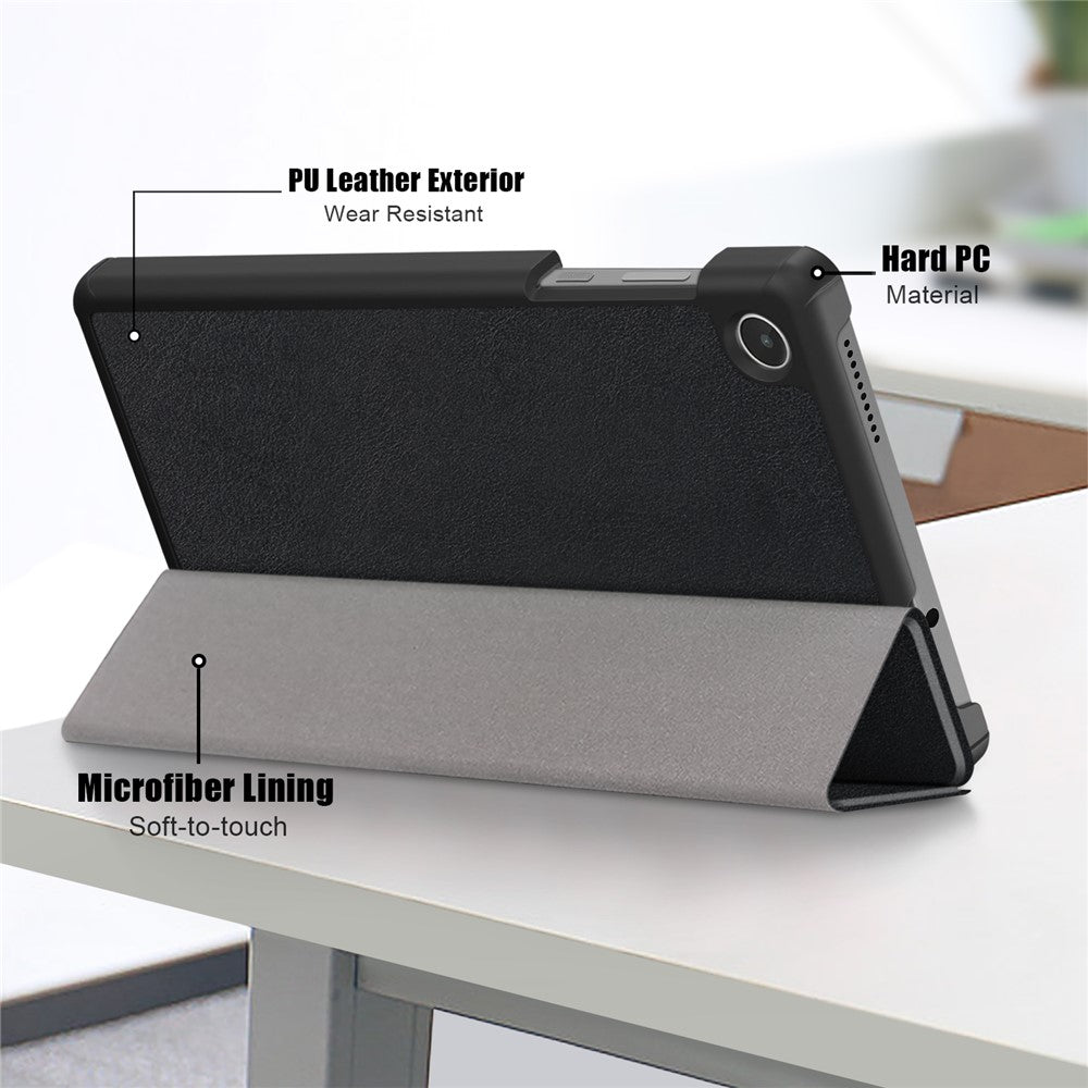 For Lenovo Tab M8 (4th Gen) 2024 TB-301XU / M8 (4th Gen) 2023 TB-300FU Tri-Fold Stand Solid Color PU Leather Tablet Cover - Black