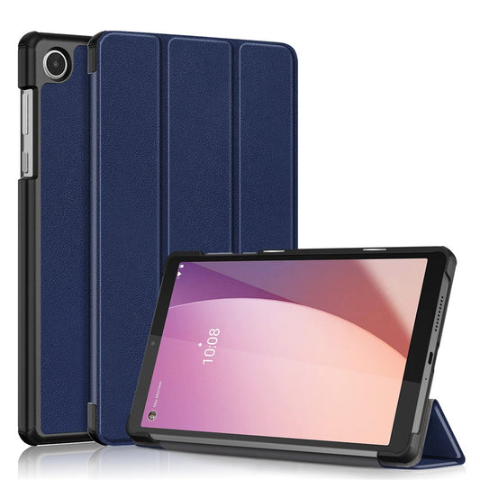 For Lenovo Tab M8 (4th Gen) 2024 TB-301XU / M8 (4th Gen) 2023 TB-300FU Tri-Fold Stand Solid Color PU Leather Tablet Cover - Dark Blue