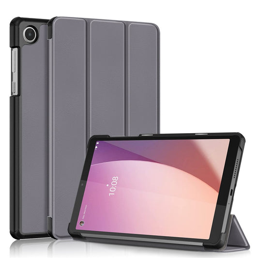 For Lenovo Tab M8 (4th Gen) 2024 TB-301XU / M8 (4th Gen) 2023 TB-300FU Tri-Fold Stand Solid Color PU Leather Tablet Cover - Grey