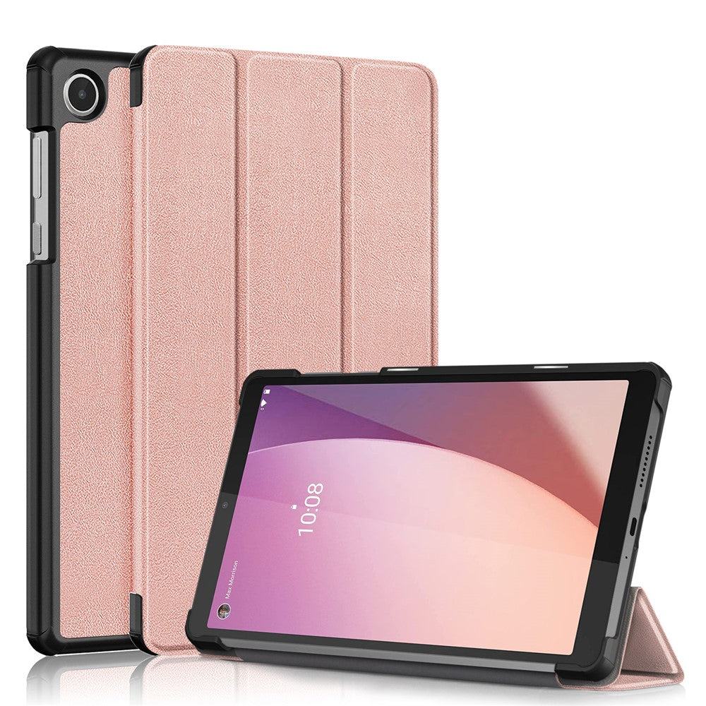 For Lenovo Tab M8 (4th Gen) 2024 TB-301XU / M8 (4th Gen) 2023 TB-300FU Tri-Fold Stand Solid Color PU Leather Tablet Cover - Rose Gold