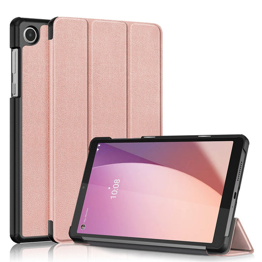 For Lenovo Tab M8 (4th Gen) 2024 TB-301XU / M8 (4th Gen) 2023 TB-300FU Tri-Fold Stand Solid Color PU Leather Tablet Cover - Rose Gold