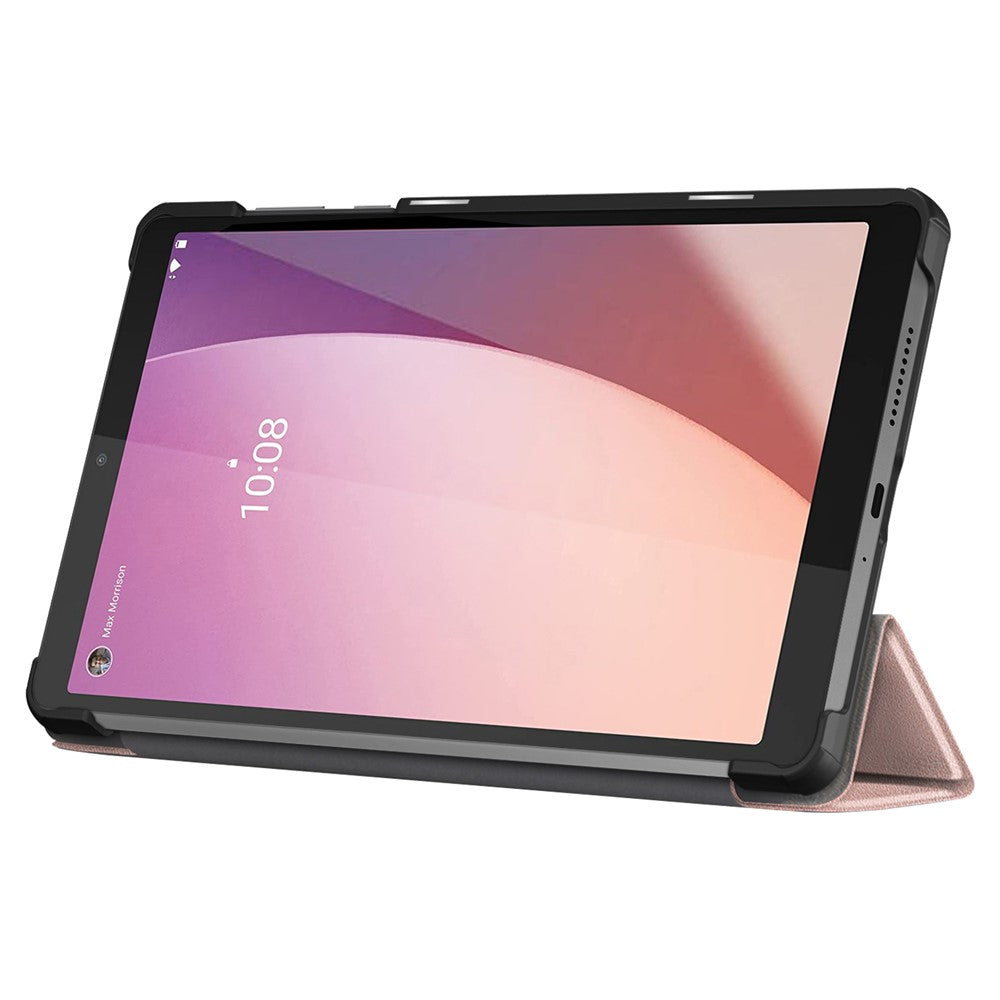 For Lenovo Tab M8 (4th Gen) 2024 TB-301XU / M8 (4th Gen) 2023 TB-300FU Tri-Fold Stand Solid Color PU Leather Tablet Cover - Rose Gold