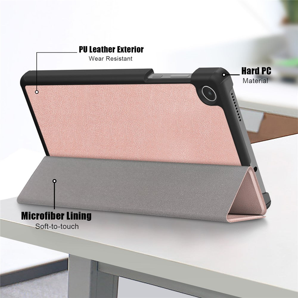 For Lenovo Tab M8 (4th Gen) 2024 TB-301XU / M8 (4th Gen) 2023 TB-300FU Tri-Fold Stand Solid Color PU Leather Tablet Cover - Rose Gold
