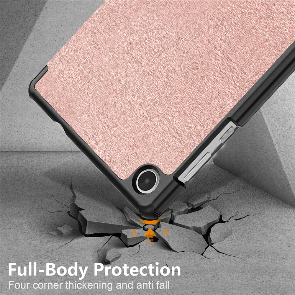 For Lenovo Tab M8 (4th Gen) 2024 TB-301XU / M8 (4th Gen) 2023 TB-300FU Tri-Fold Stand Solid Color PU Leather Tablet Cover - Rose Gold