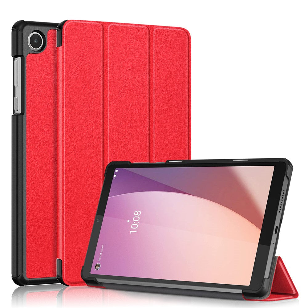 For Lenovo Tab M8 (4th Gen) 2024 TB-301XU / M8 (4th Gen) 2023 TB-300FU Tri-Fold Stand Solid Color PU Leather Tablet Cover - Red