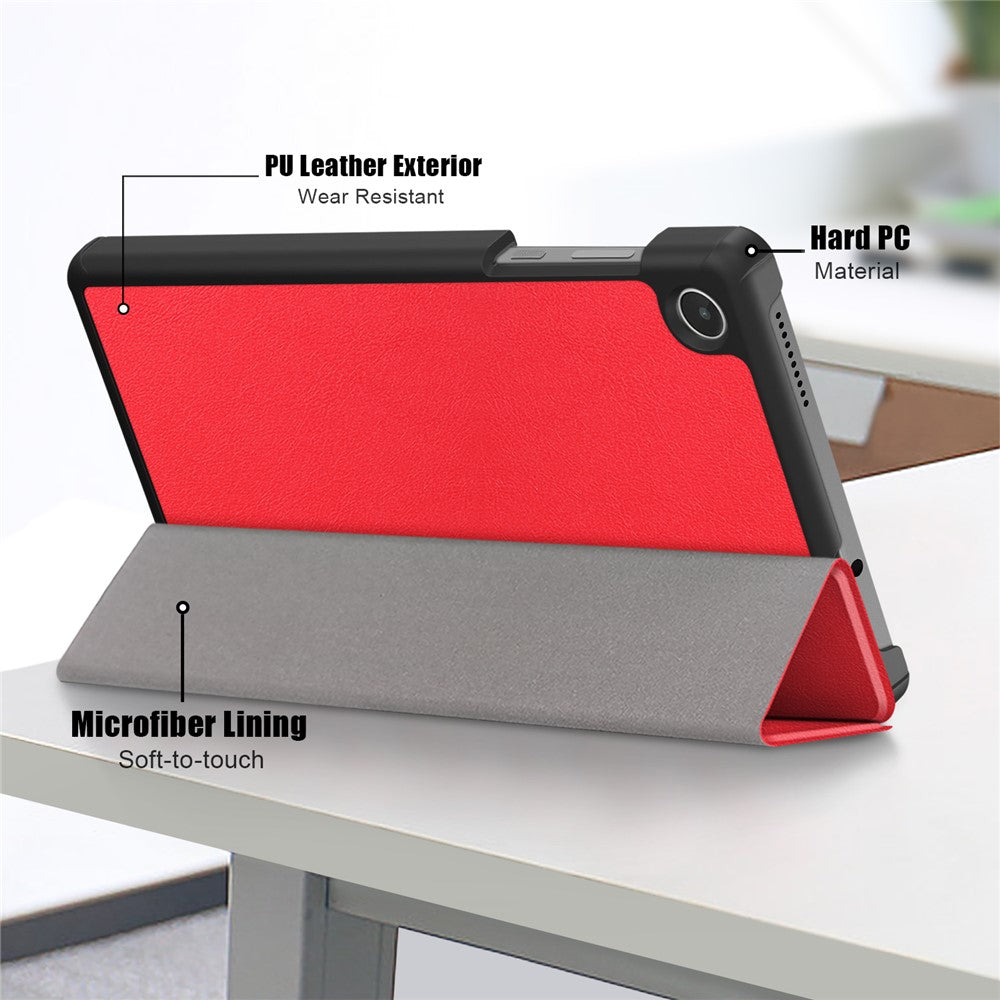 For Lenovo Tab M8 (4th Gen) 2024 TB-301XU / M8 (4th Gen) 2023 TB-300FU Tri-Fold Stand Solid Color PU Leather Tablet Cover - Red