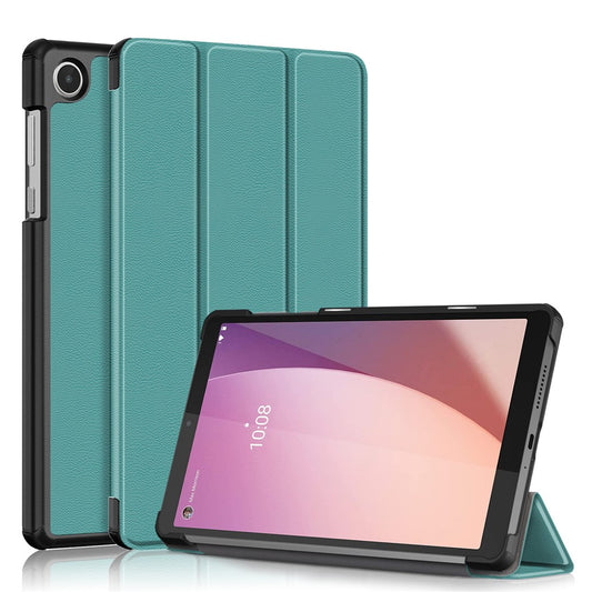 For Lenovo Tab M8 (4th Gen) 2024 TB-301XU / M8 (4th Gen) 2023 TB-300FU Tri-Fold Stand Solid Color PU Leather Tablet Cover - Blackish Green