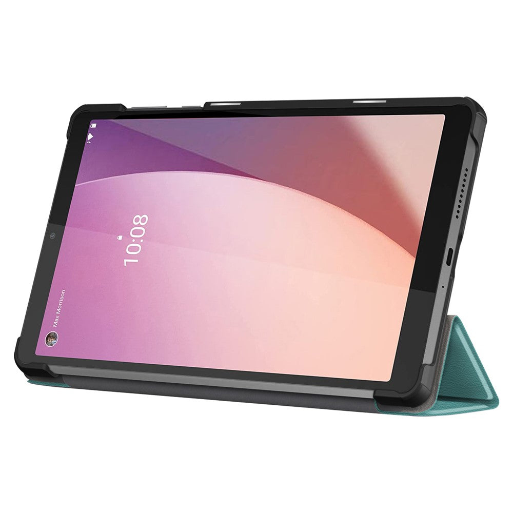 For Lenovo Tab M8 (4th Gen) 2024 TB-301XU / M8 (4th Gen) 2023 TB-300FU Tri-Fold Stand Solid Color PU Leather Tablet Cover - Blackish Green