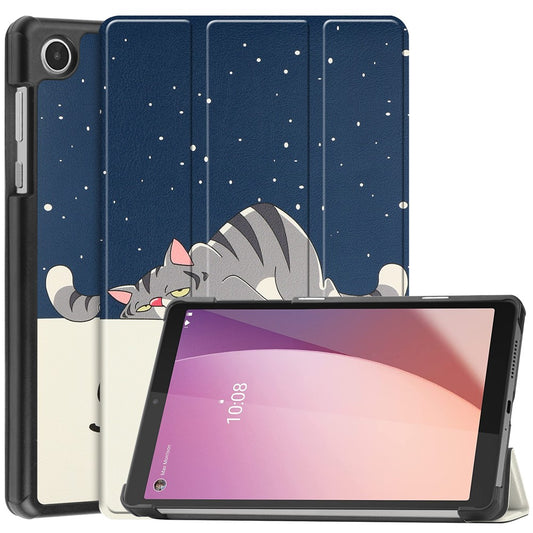Tri-Fold Stand for Lenovo Tab M8 (4th Gen) 2024 TB-301XU / M8 (4th Gen) 2023 TB-300FU Pattern Printing PU Leather Tablet Cover - Cat