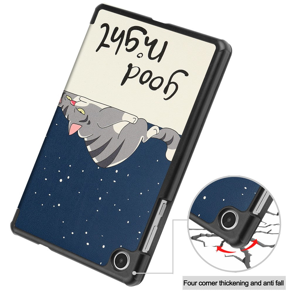 Tri-Fold Stand for Lenovo Tab M8 (4th Gen) 2024 TB-301XU / M8 (4th Gen) 2023 TB-300FU Pattern Printing PU Leather Tablet Cover - Cat