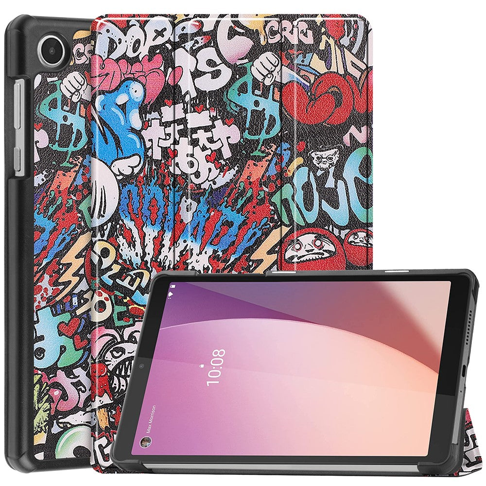 Tri-Fold Stand for Lenovo Tab M8 (4th Gen) 2024 TB-301XU / M8 (4th Gen) 2023 TB-300FU Pattern Printing PU Leather Tablet Cover - Graffiti