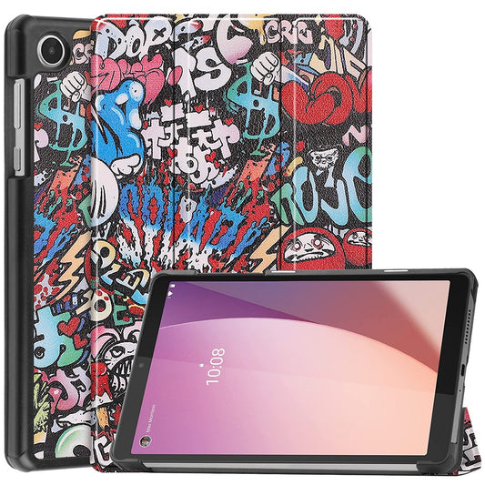 Tri-Fold Stand for Lenovo Tab M8 (4th Gen) 2024 TB-301XU / M8 (4th Gen) 2023 TB-300FU Pattern Printing PU Leather Tablet Cover - Graffiti