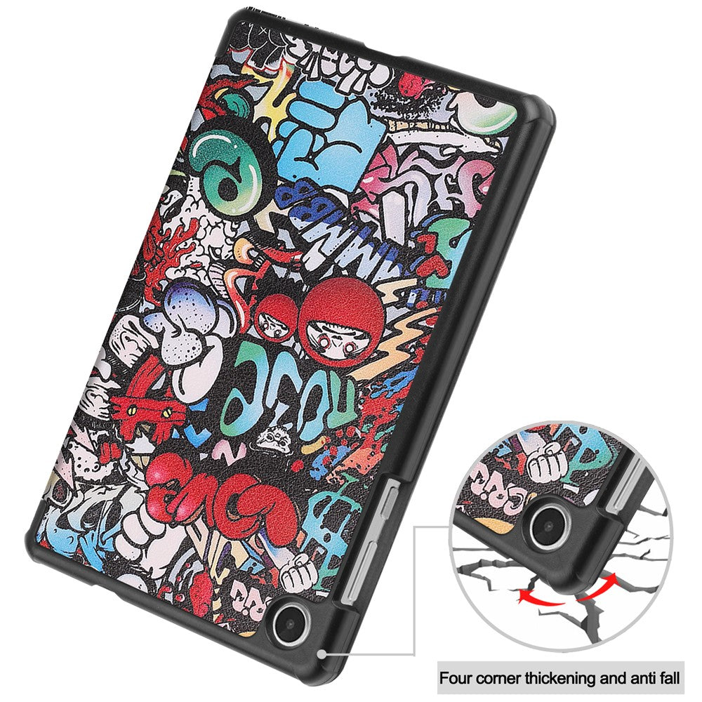 Tri-Fold Stand for Lenovo Tab M8 (4th Gen) 2024 TB-301XU / M8 (4th Gen) 2023 TB-300FU Pattern Printing PU Leather Tablet Cover - Graffiti