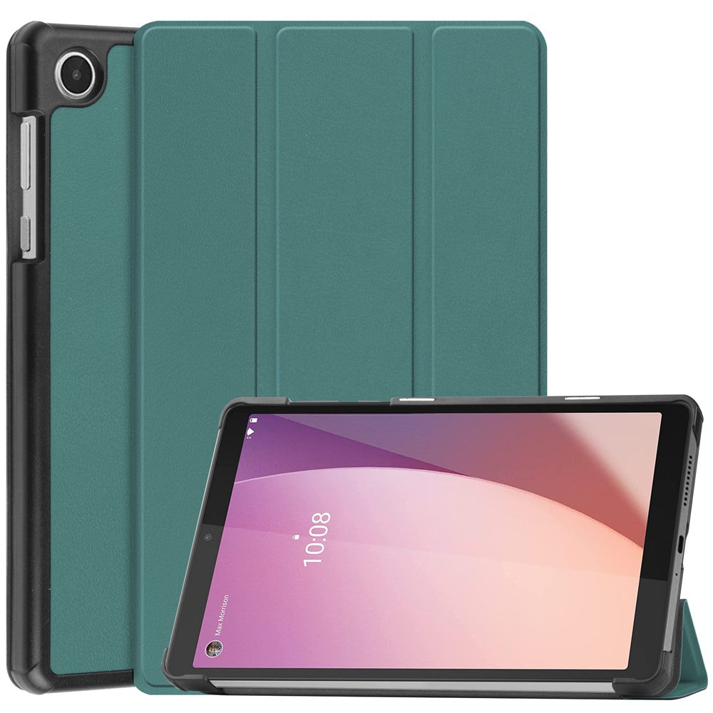 PU Leather Tablet Case for Lenovo Tab M8 (4th Gen) 2024 TB-301XU / M8 (4th Gen) 2023 TB-300FU Tri-Fold Stand Protective Tablet Cover - Blackish Green