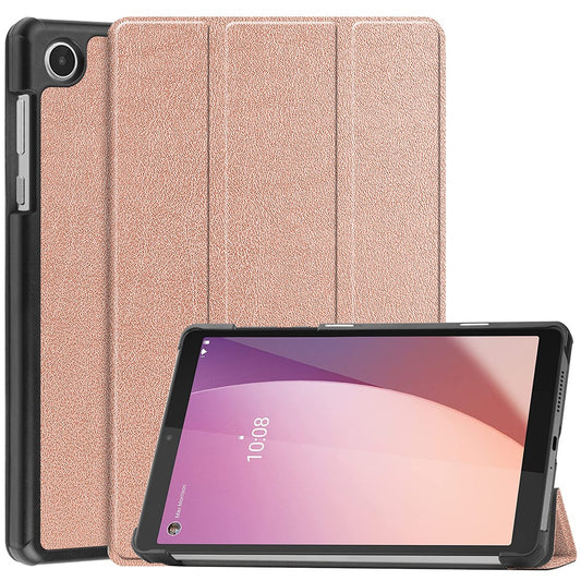 PU Leather Tablet Case for Lenovo Tab M8 (4th Gen) 2024 TB-301XU / M8 (4th Gen) 2023 TB-300FU Tri-Fold Stand Protective Tablet Cover - Rose Gold