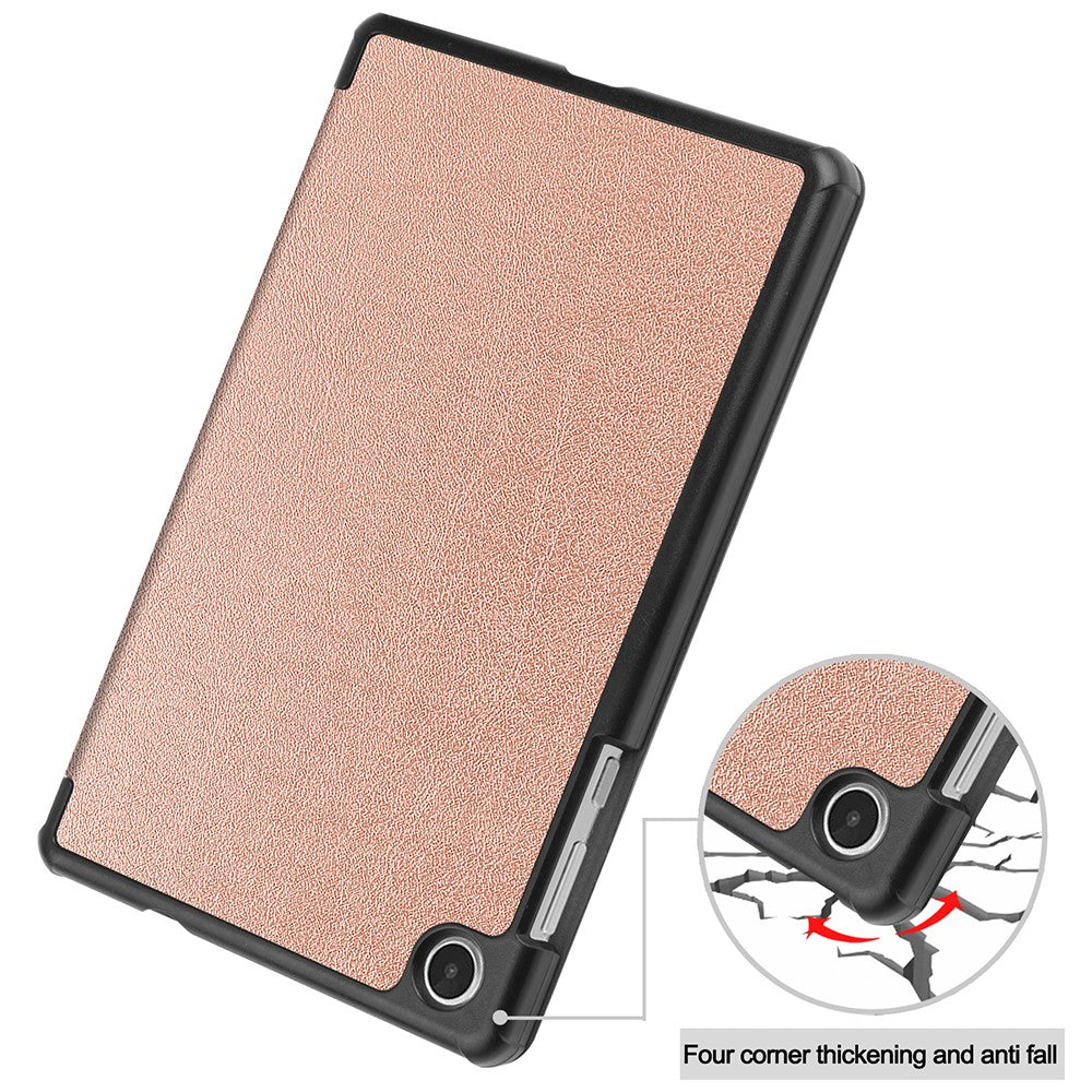 PU Leather Tablet Case for Lenovo Tab M8 (4th Gen) 2024 TB-301XU / M8 (4th Gen) 2023 TB-300FU Tri-Fold Stand Protective Tablet Cover - Rose Gold