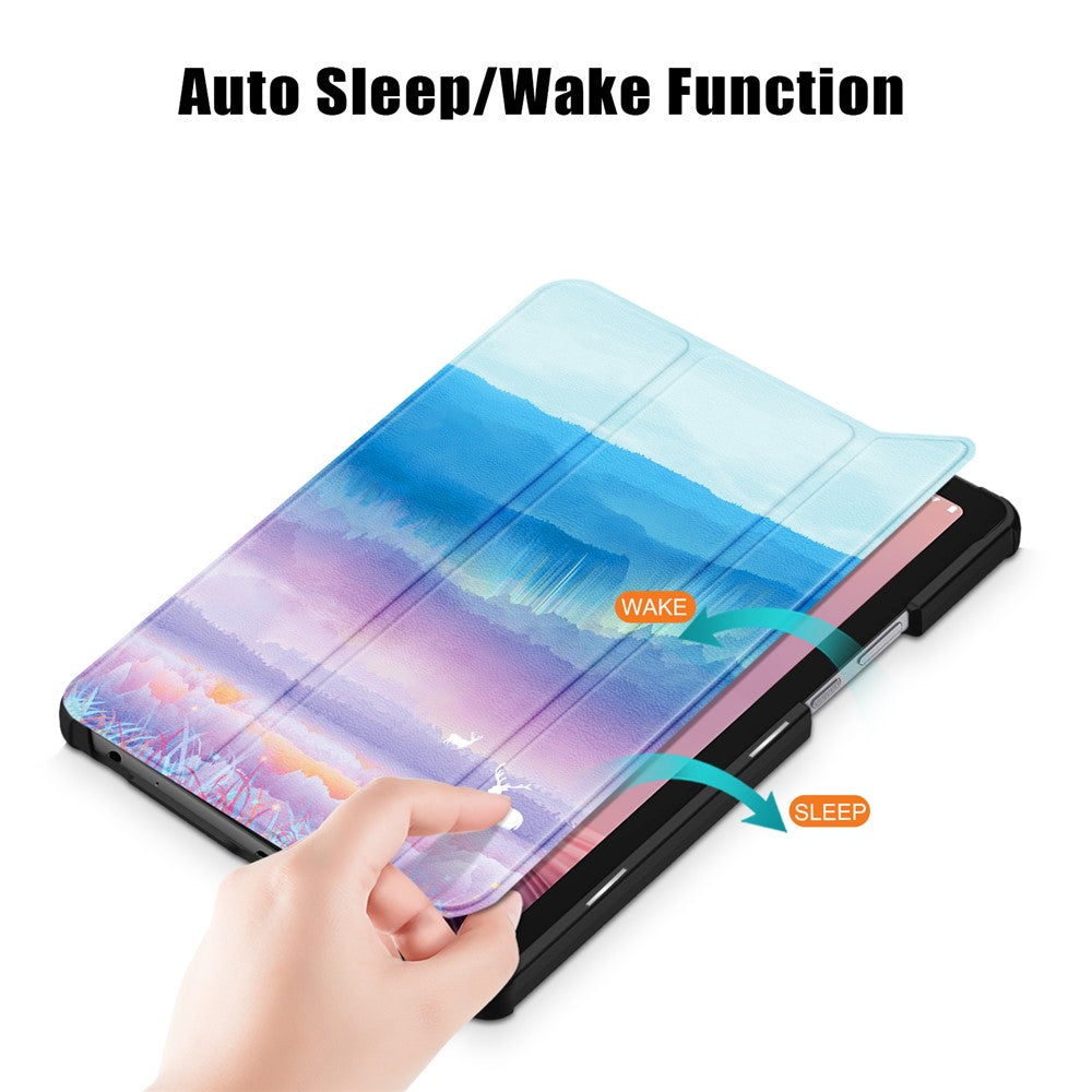 Tablet Leather Case for Lenovo Tab M9 TB-310FU , Tri-fold Stand Pattern Printing Tablet Cover with Auto Wake / Sleep - Fantasy Deer